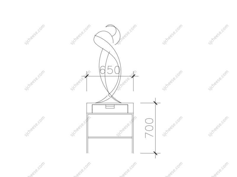 文艺线条造型金属艺术品摆件台凳CAD图块