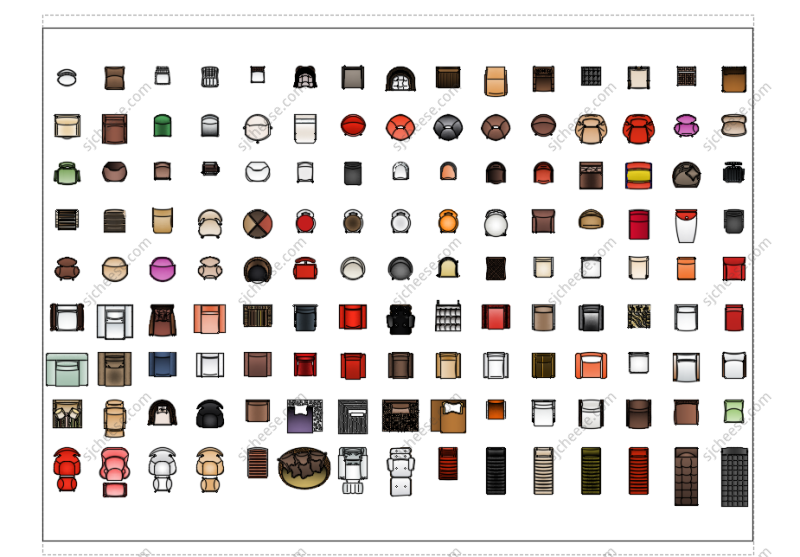 136款带色彩椅子CAD家具图库图块合集