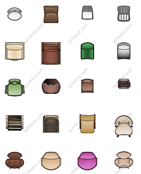 136款带色彩椅子CAD家具图库图块合集