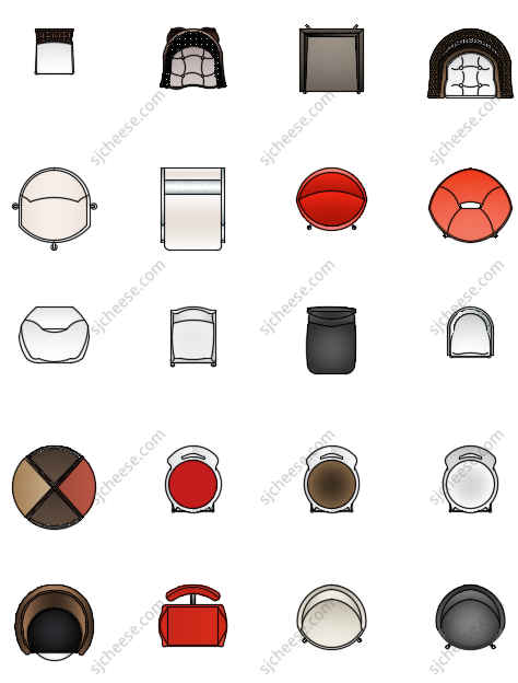 136款带色彩椅子CAD家具图库图块合集