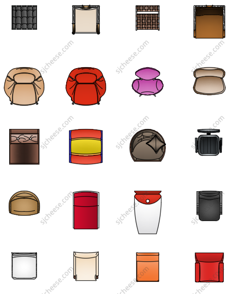 136款带色彩椅子CAD家具图库图块合集