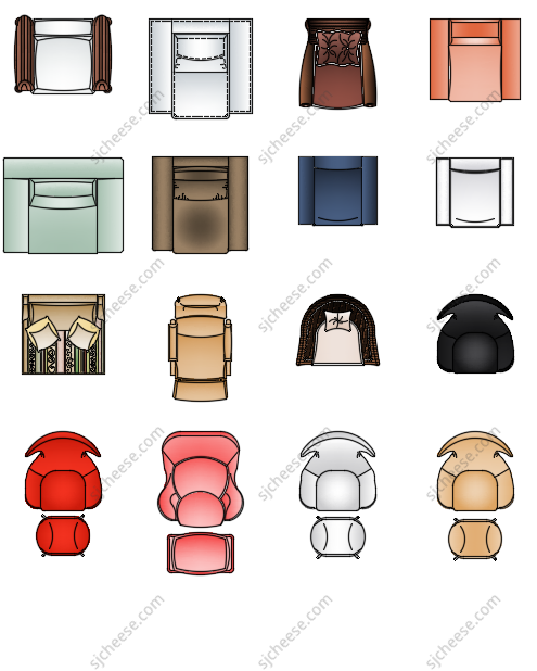 136款带色彩椅子CAD家具图库图块合集