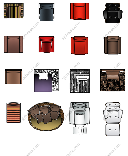 136款带色彩椅子CAD家具图库图块合集