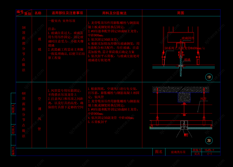 玻璃类吊顶顶面节点CAD节点大样详图剖面