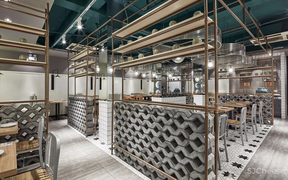 原木+金属打造的复古餐厅 | 三也室内设计 首