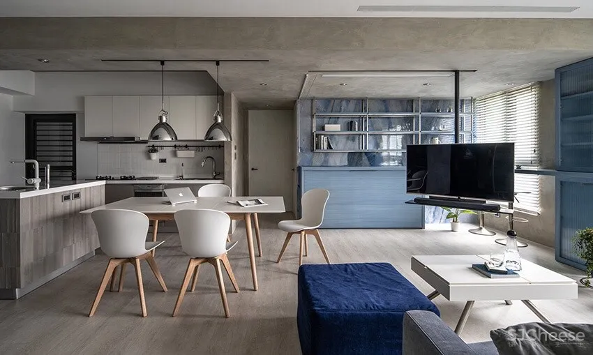 灰阶精品旅店质感!高雄106m²现代蓝调双人公寓 | TA+S 创夏形构