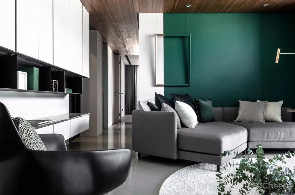 灰+绿 焕然一新的清新住宅空间 | 大也国际空间设计