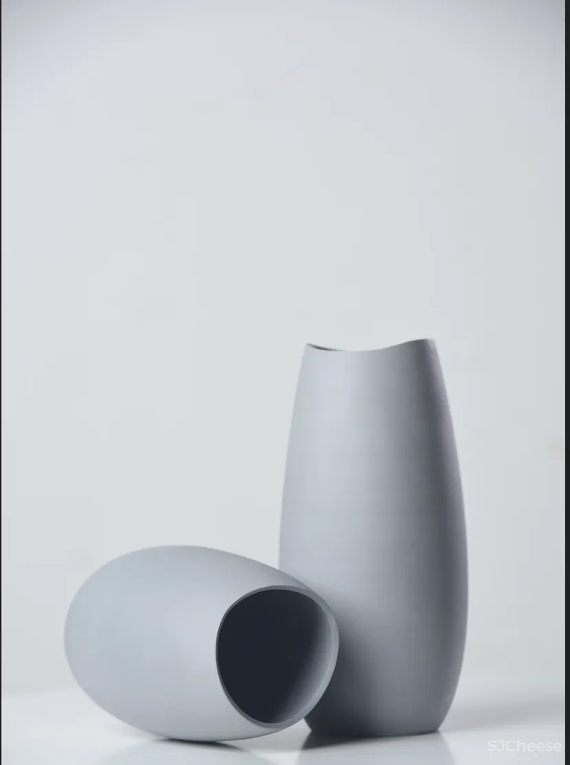 大肚几何陶瓷苍空灰陶瓷花瓶