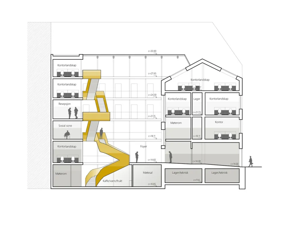 被黄铜包覆的主楼梯，绝对是这座办公楼的C位 | Pushak 首