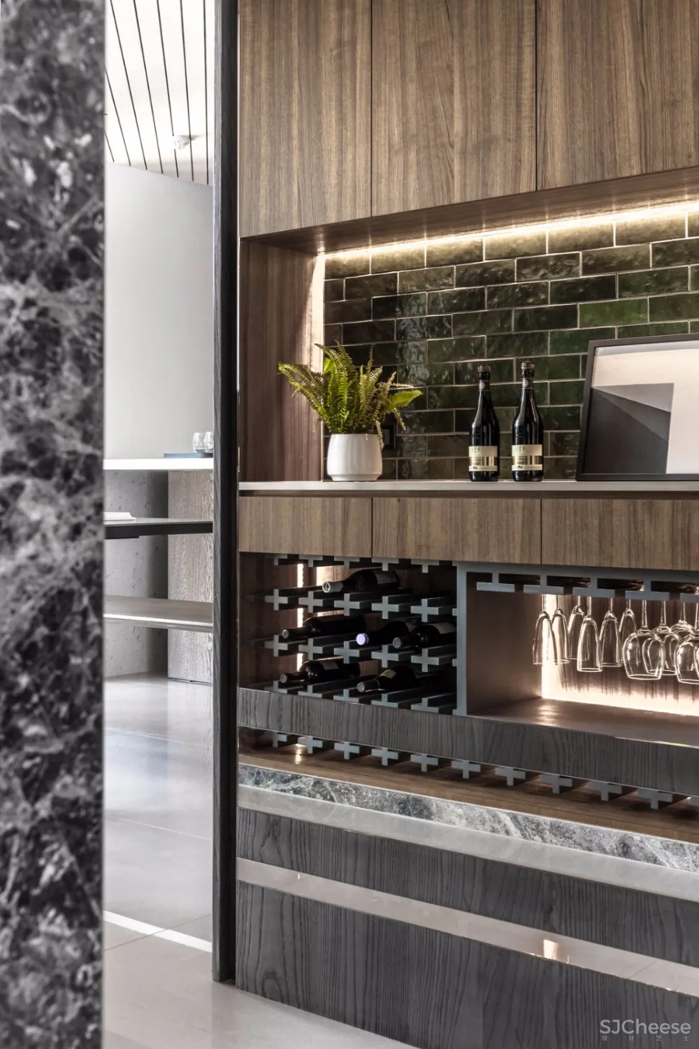 灰+绿 焕然一新的清新住宅空间 | 大也国际空间设计