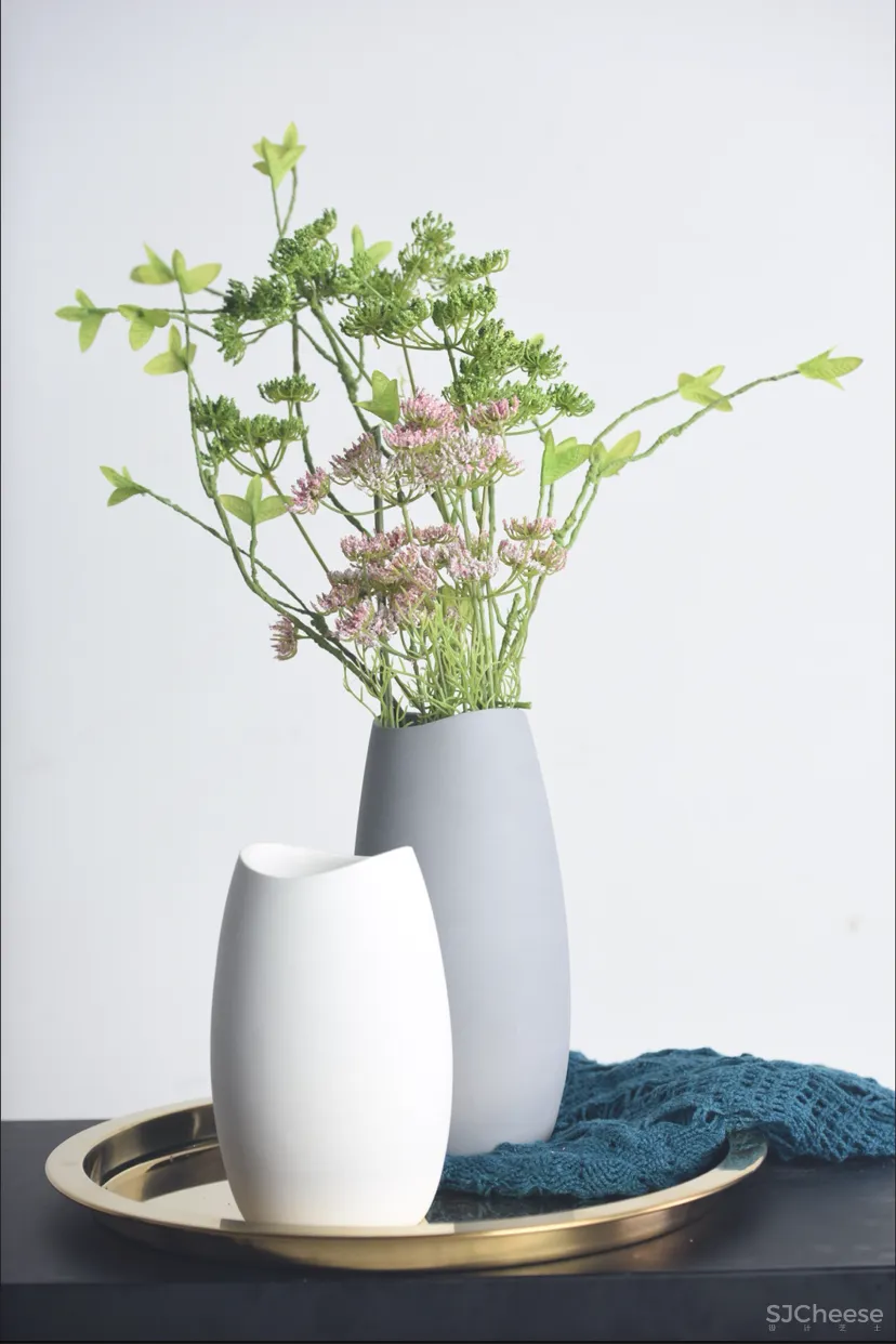 大肚几何陶瓷苍空灰陶瓷花瓶