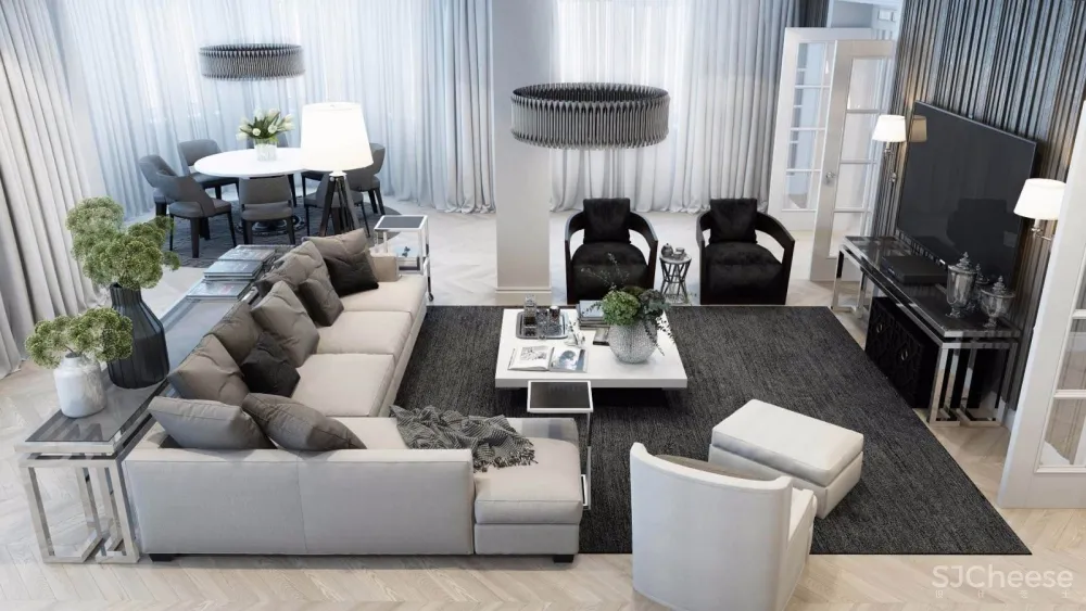 莫斯科黑白灰时尚典雅公寓设计