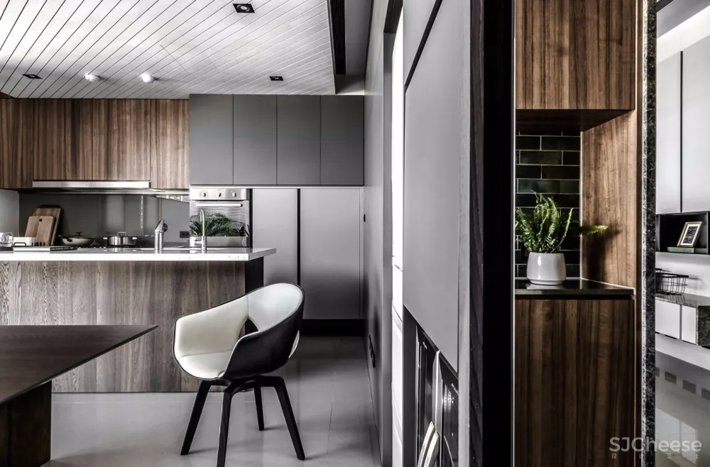 灰+绿 焕然一新的清新住宅空间 | 大也国际空间设计