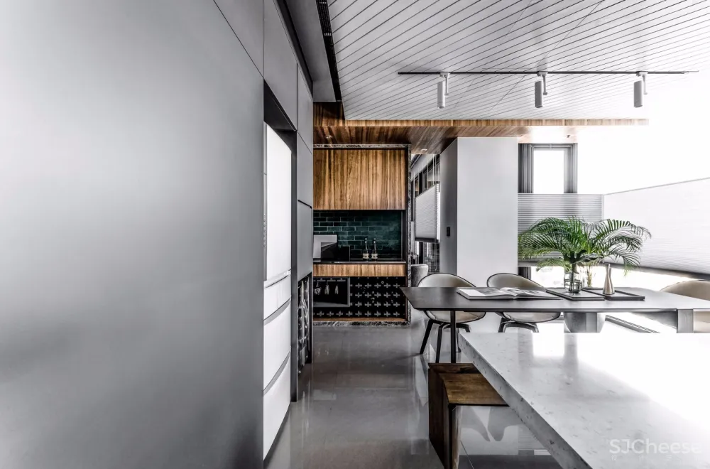 灰+绿 焕然一新的清新住宅空间 | 大也国际空间设计