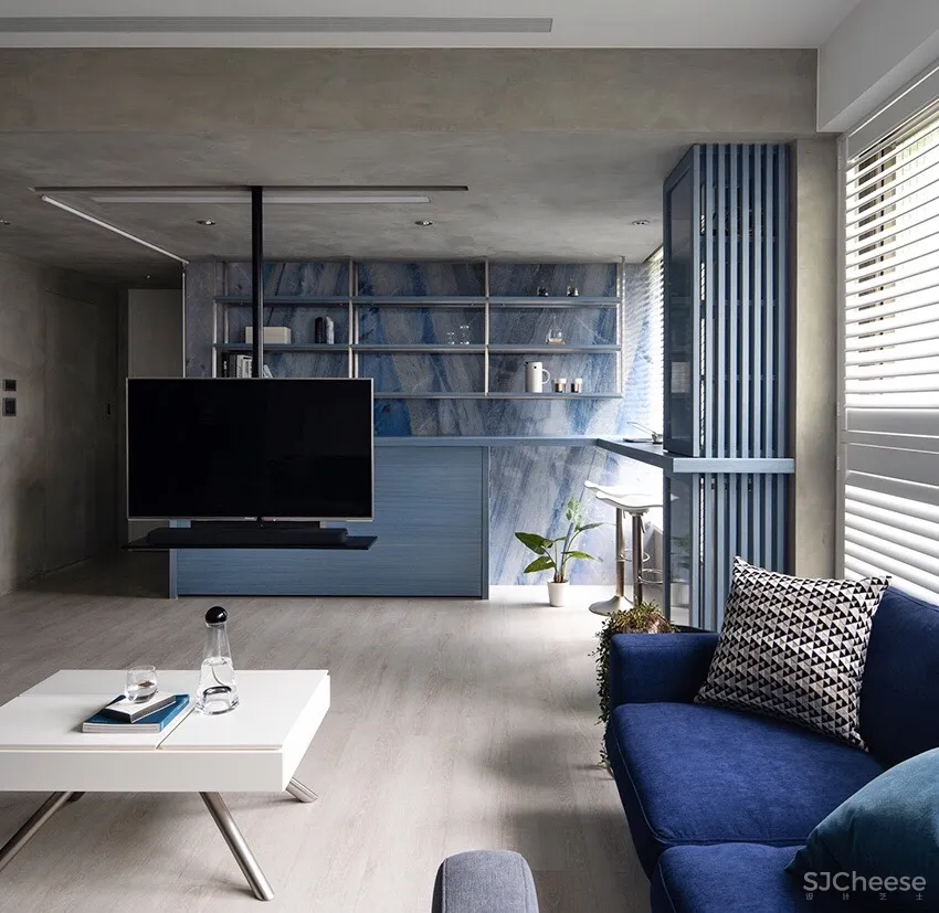 灰阶精品旅店质感!高雄106m²现代蓝调双人公寓 | TA+S 创夏形构