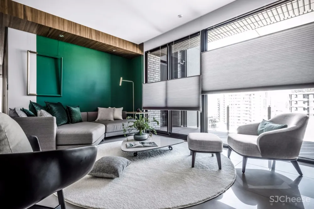 灰+绿 焕然一新的清新住宅空间 | 大也国际空间设计