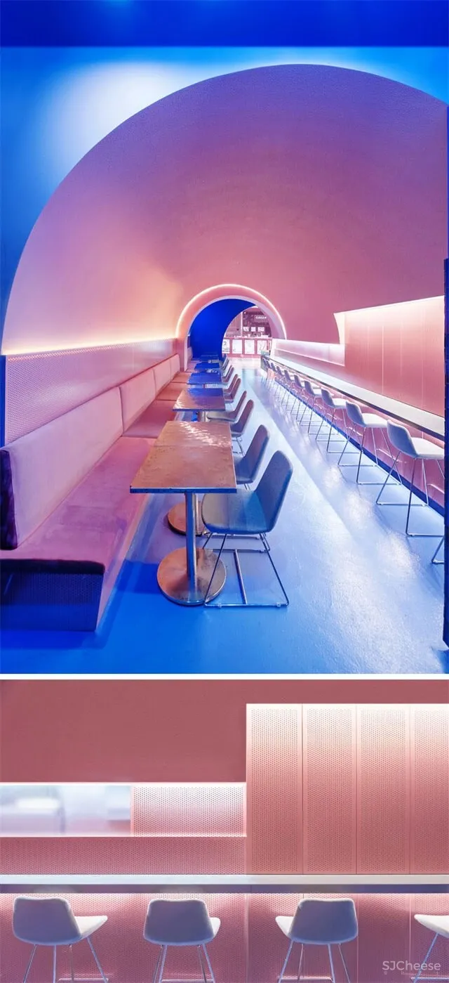 这家餐厅的设计灵感来自于日本樱花盛开的隧道