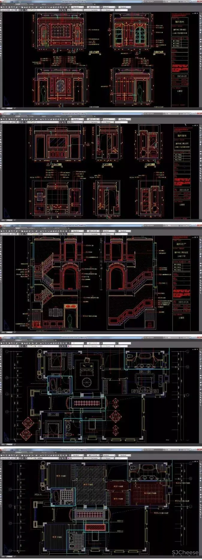 法式宫庭风格别墅案例丨完整CAD施工图+实景效果图丨CAD+JPG丨229M