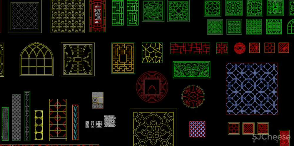 CAD中式平立面图库丨座+椅+桌+几+柜+拼花丨207M