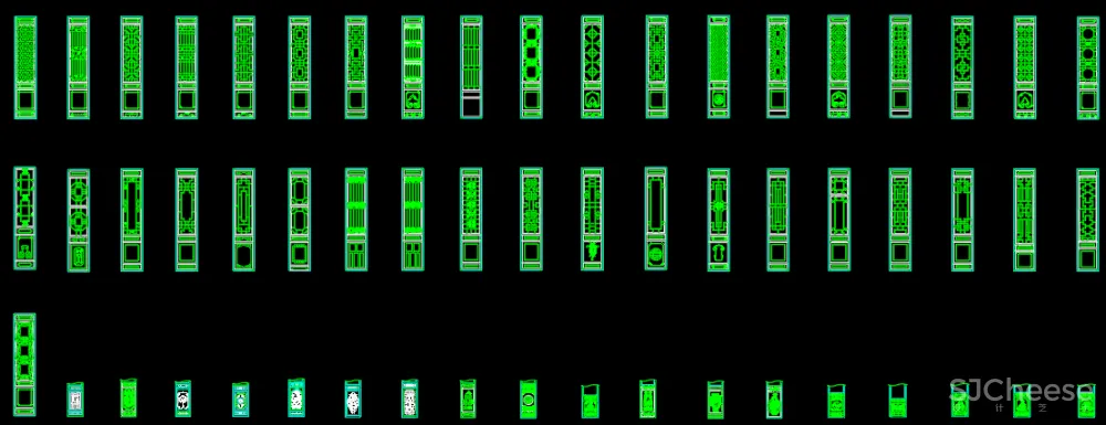 CAD中式平立面图库丨座+椅+桌+几+柜+拼花丨207M