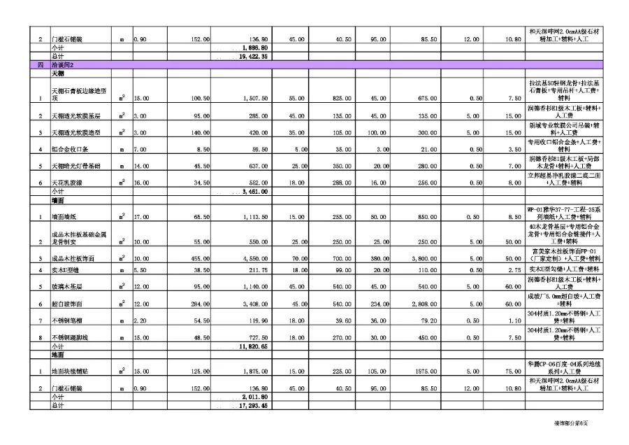 45套家装+60套工装｜室内设计预算模板｜部分含施工图｜详细报价预算 58M