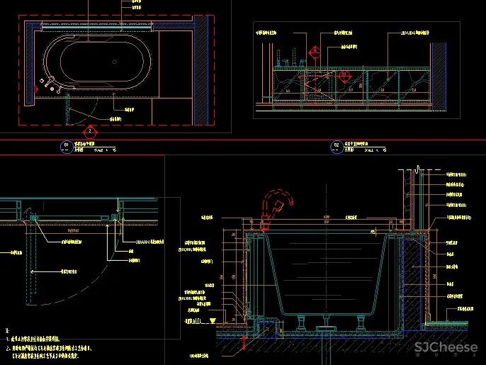 吊顶检修口空调风口剖面节点浴缸检修口丨CAD图纸节点