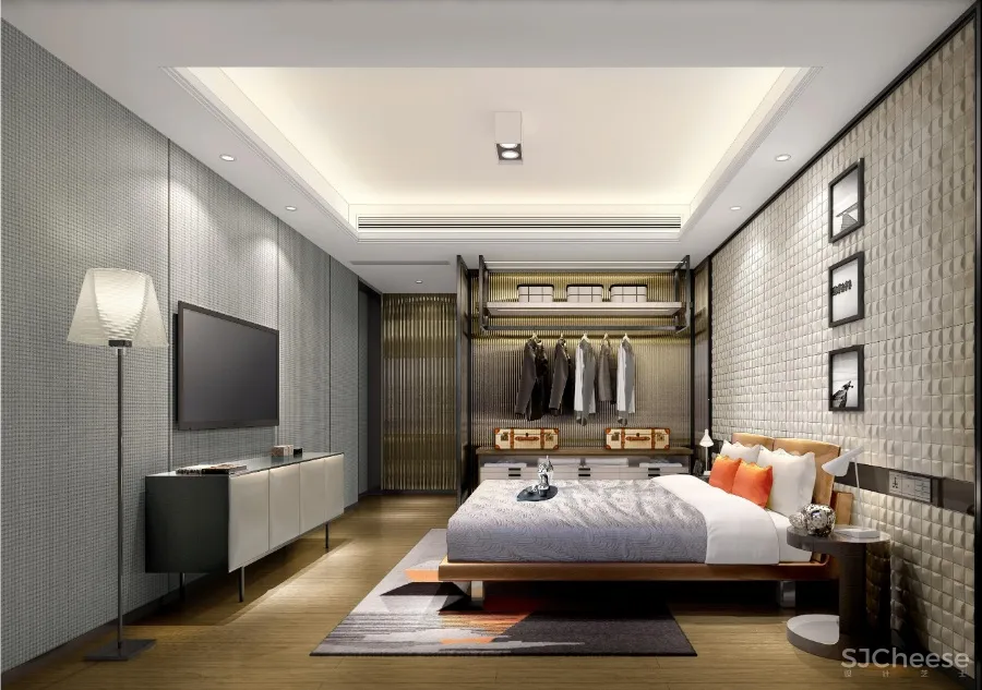 梁志天－中山100㎡轻奢样板间丨CAD施工图+效果图+物料表丨156M