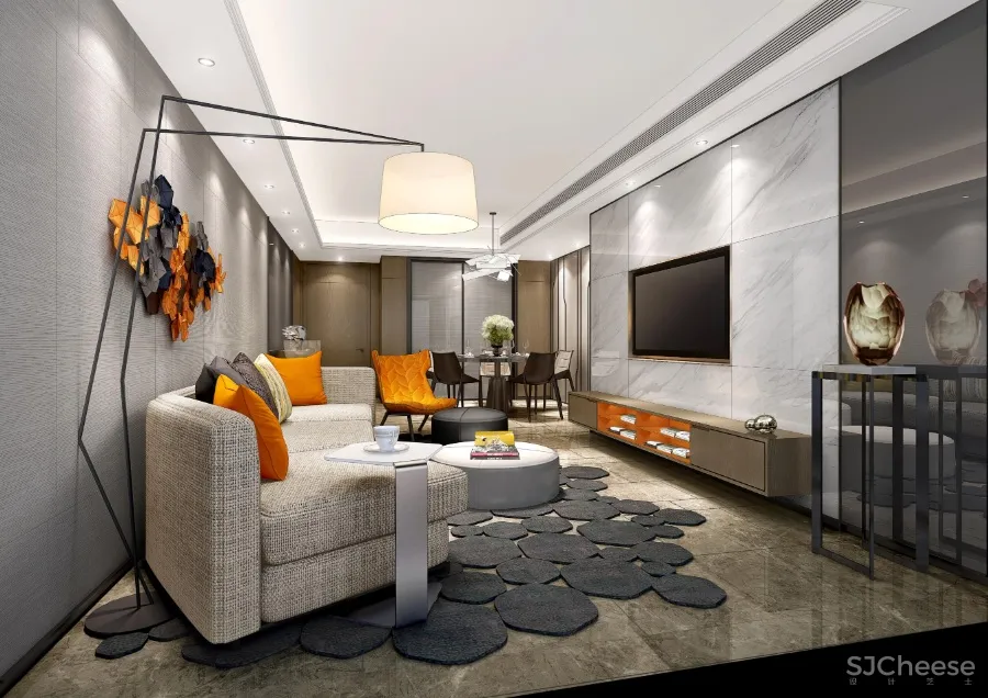 梁志天－中山100㎡轻奢样板间丨CAD施工图+效果图+物料表丨156M