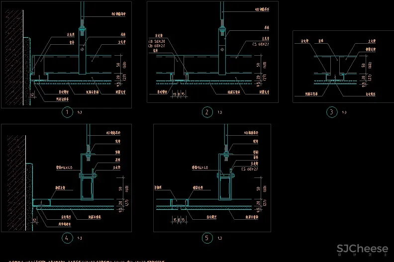 吊顶检修口空调风口剖面节点浴缸检修口丨CAD图纸节点