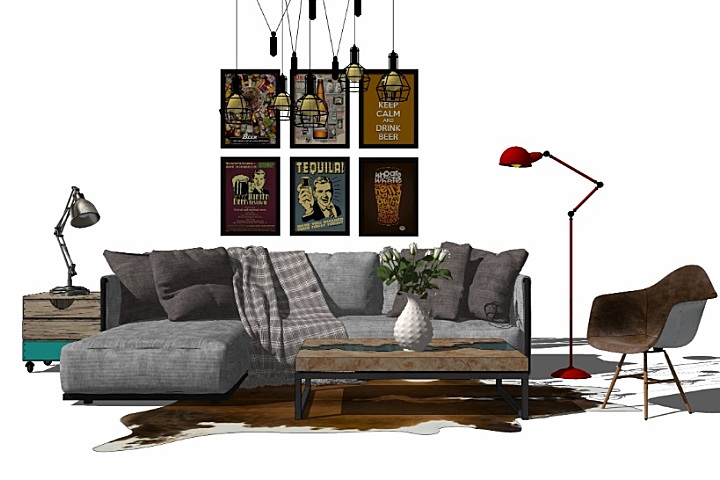 270套工业风草图大师SU模型库丨沙发床柜子置物架吧凳椅子茶几桌灯具饰品贴图丨1.66G