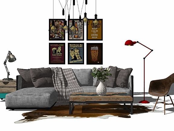 270套工业风草图大师SU模型库丨沙发床柜子置物架吧凳椅子茶几桌灯具饰品贴图丨1.66G