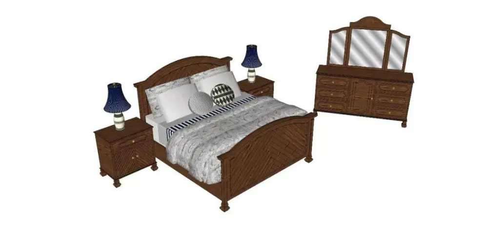 美式SU模型库丨床+餐桌+沙发+梳妆台+电视柜+常用柜子桌子模型丨226套 1.1G