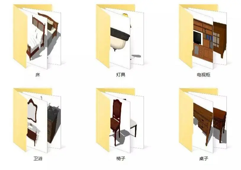 美式SU模型库丨床+餐桌+沙发+梳妆台+电视柜+常用柜子桌子模型丨226套 1.1G