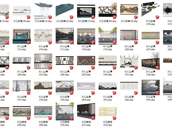 80个经典新亚洲山水背景墙SU模型丨SKP格式 971M