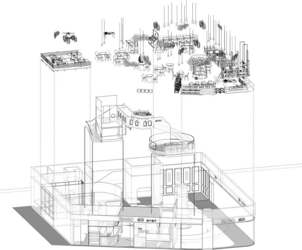 巢羽设计-扬州BINGO亲子餐厅丨CAD施工图+实景·效果图+SU模型丨1.1G