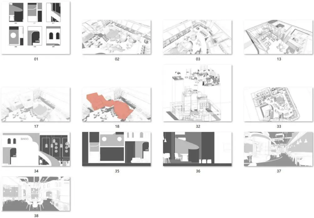 巢羽设计-扬州BINGO亲子餐厅丨CAD施工图+实景·效果图+SU模型丨1.1G