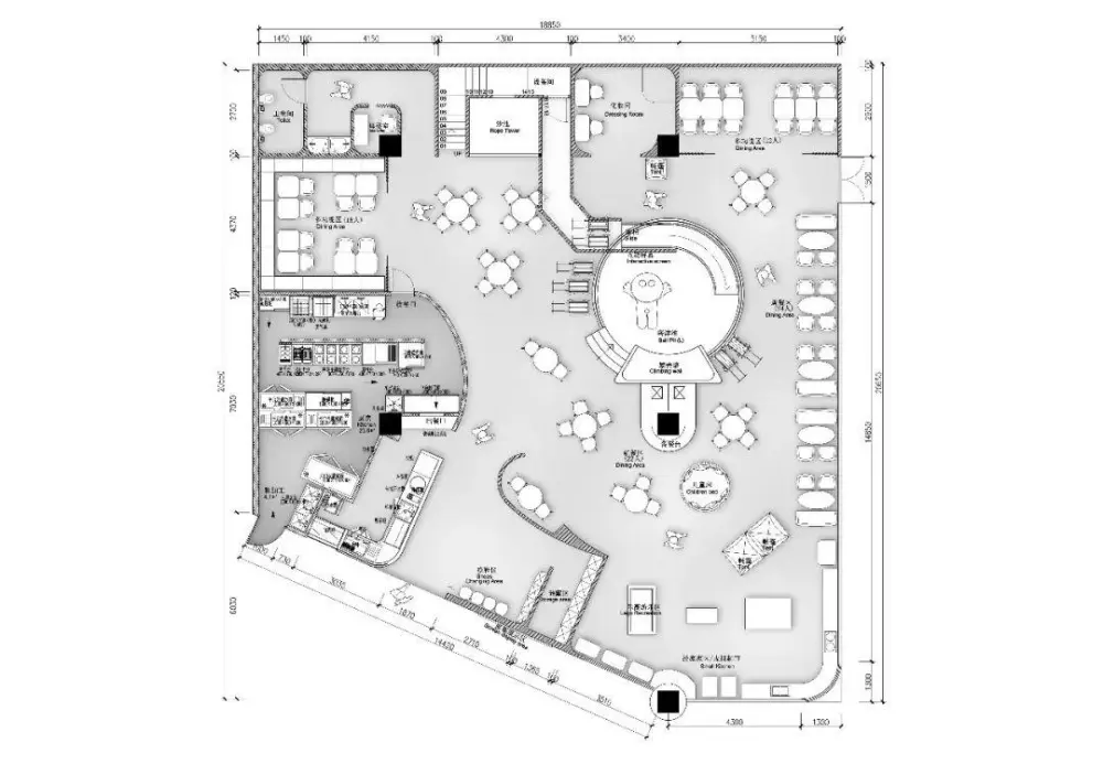 巢羽设计-扬州BINGO亲子餐厅丨CAD施工图+实景·效果图+SU模型丨1.1G