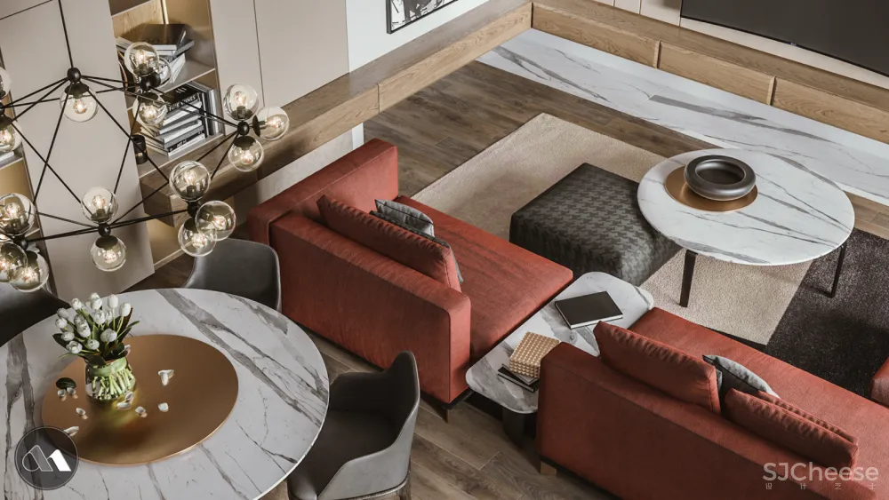 橘+木色 活泼Chevron公寓 | Mario Stoica 首