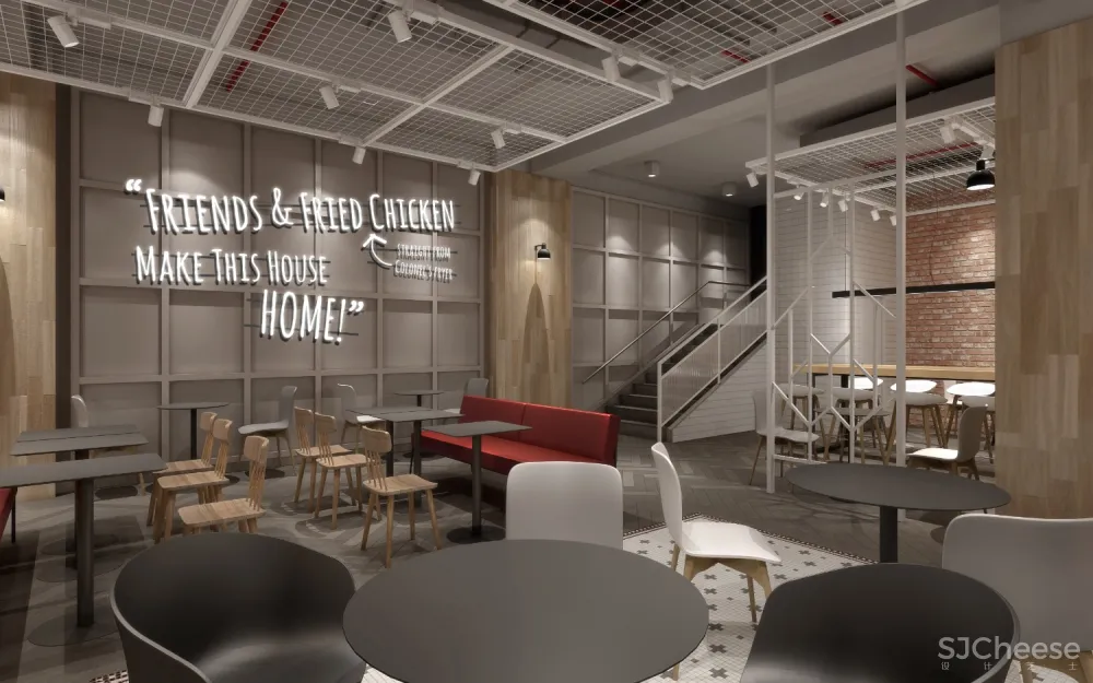 【肯德基】现代工业风KFC肯德基餐厅上海曼克顿店丨效果图+全套CAD施工图+物料书丨49M