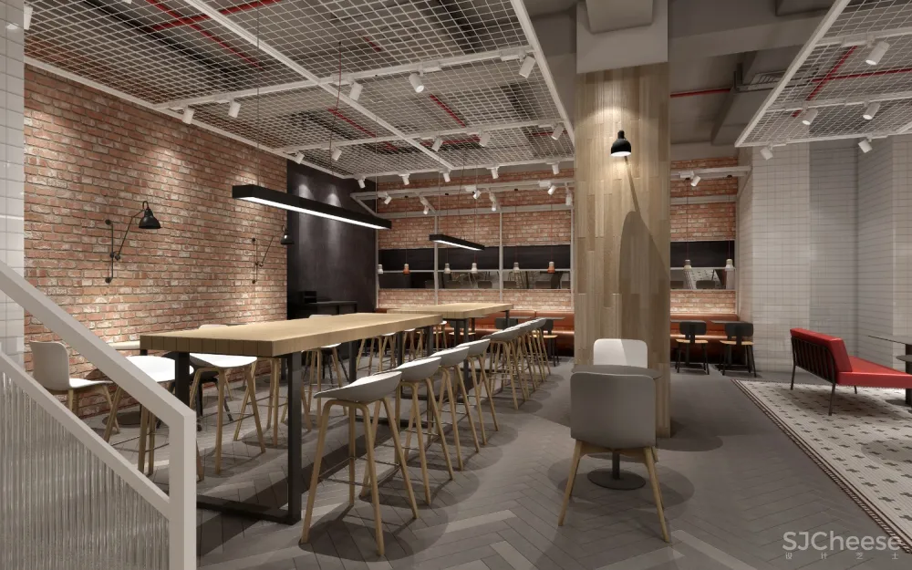 【肯德基】现代工业风KFC肯德基餐厅上海曼克顿店丨效果图+全套CAD施工图+物料书丨49M