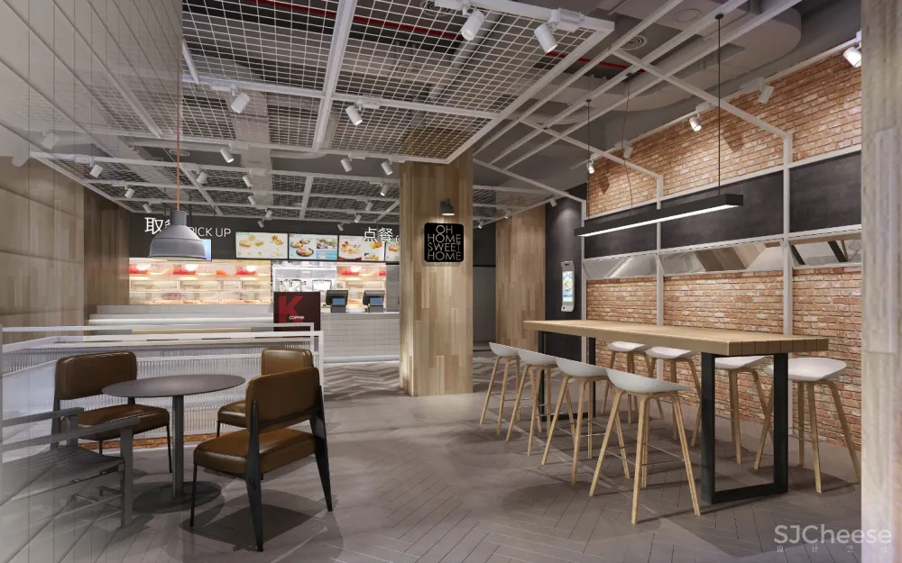 【肯德基】现代工业风KFC肯德基餐厅上海曼克顿店丨效果图+全套CAD施工图+物料书丨49M