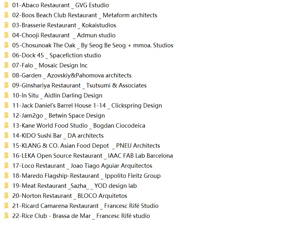甄选国外餐厅空间设计Restaurant22套（带平面图）529P丨710M