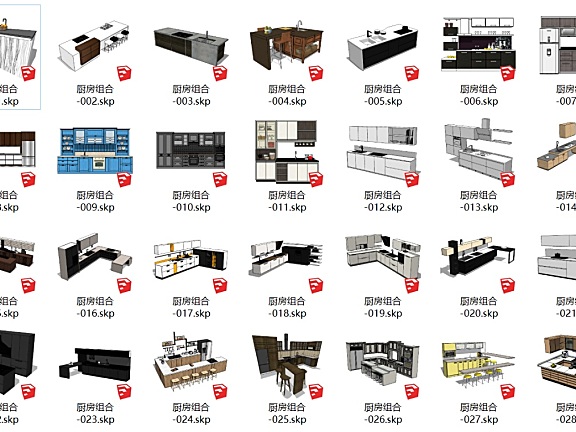 厨房橱柜厨具草图模型组合丨共28个丨草图模型丨SKP+JPG格式丨710M