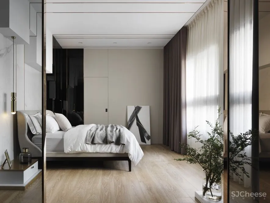 宇清田设计 | 用几何线条+一抹酒红打造个性家居