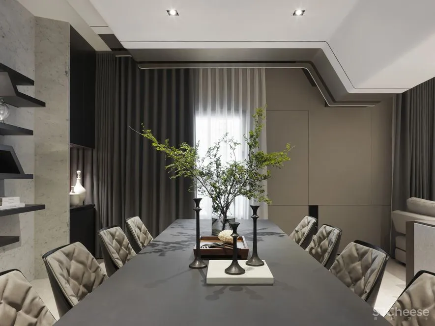 宇清田设计 | 用几何线条+一抹酒红打造个性家居