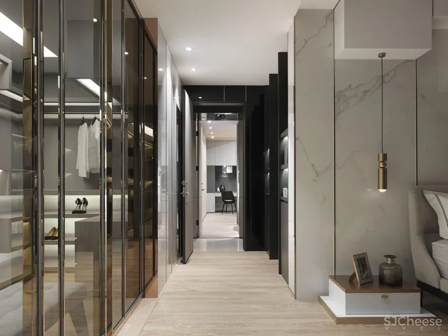 宇清田设计 | 用几何线条+一抹酒红打造个性家居