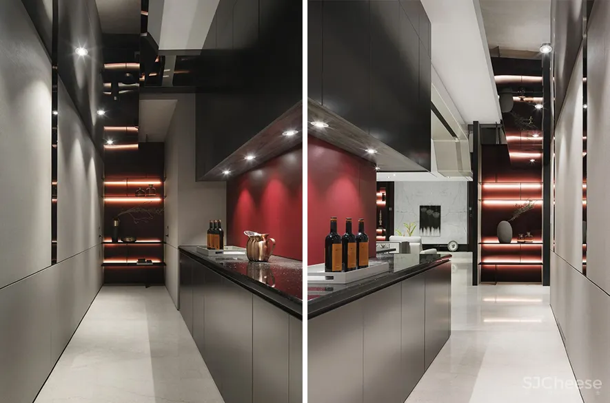 宇清田设计 | 用几何线条+一抹酒红打造个性家居