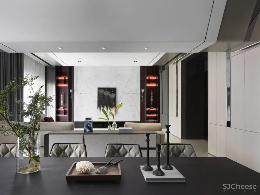 宇清田设计 | 用几何线条+一抹酒红打造个性家居