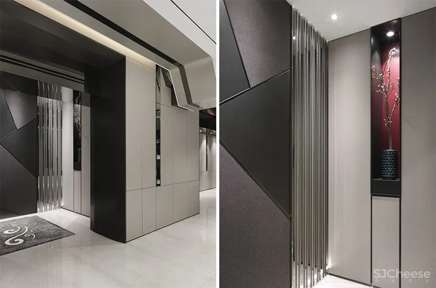 宇清田设计 | 用几何线条+一抹酒红打造个性家居