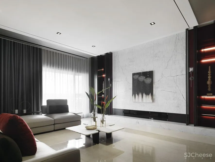 宇清田设计 | 用几何线条+一抹酒红打造个性家居